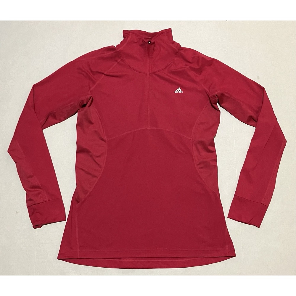 Adidas Womens Pink Long Sleeve 1/4 Zip Pullover Fleece Running Climalite Jacket‎